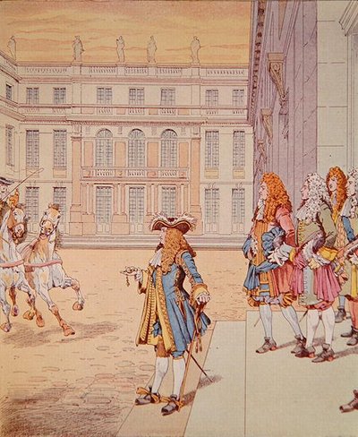 Ludvig XIV på gårdsplassen til Versailles ytrer sin berømte setning 