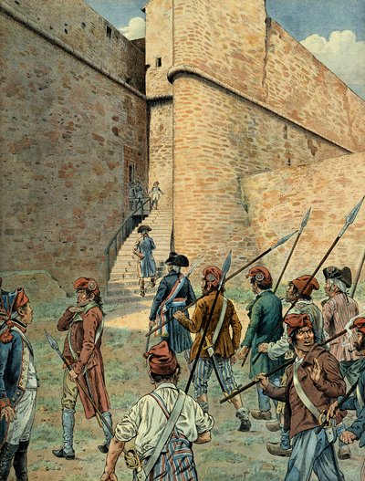 Napoleon I Bonaparte (1769-1821) speidet på fortplassen i Antibes 10. august av pseudonym for Onfray de Breville Jacques Job