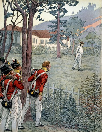Napoleon I Bonaparte (1769-1821) under det forbløffede blikket til den britiske hæren i fangenskap på øya Saint Helene (Sainte-Helene) av pseudonym for Onfray de Breville Jacques Job