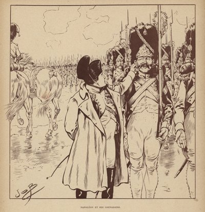 Napoleon og hans grenaderer (litho) av pseudonym for Onfray de Breville Jacques Job