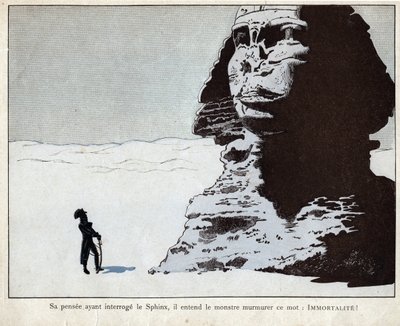 Napoleon studerer sfinksen i Egypt - litografi av Job (Jacques Onfroy de Breville) fra "" Le Grand Napoleon des Petites Enfants""" 1893 av pseudonym for Onfray de Breville Jacques Job