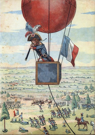 Scene of the history of France in toys: The Battle of Fleurus on 26 June 1794 and the first use of an observation balloon by Captain Jean Marie Joseph (Jean-Marie-Joseph) Coutelle (1748-1835) with a long view - In “” Let