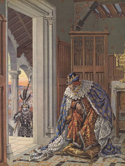 Den gamle kong Louis XI av Frankrike frykter døden (farge litho) av pseudonym for Onfray de Breville Jacques Job