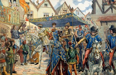 Triumferende inntog av Louis XI av Frankrike, kjent som den forstandige (1423-1483) i Paris 30. august av pseudonym for Onfray de Breville Jacques Job