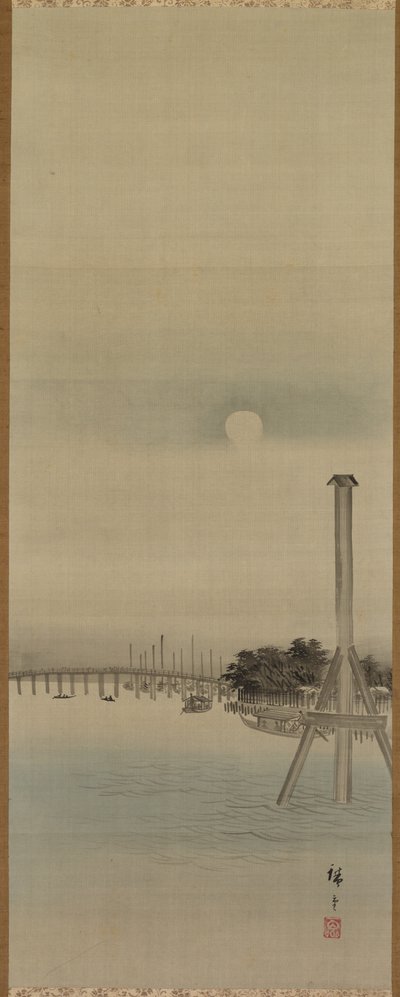 Nattscene ved Sumida-elven av studio of Utagawa Hiroshige