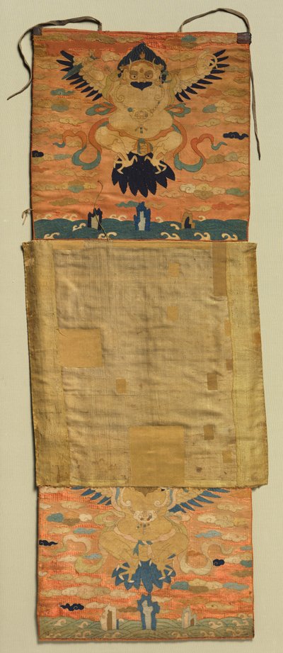 Vajrapani brodert feste med Garuda, maleri 1600-tallet, broderi ca. 1300. av the Tenth Black Hat Karmapa Chöying
