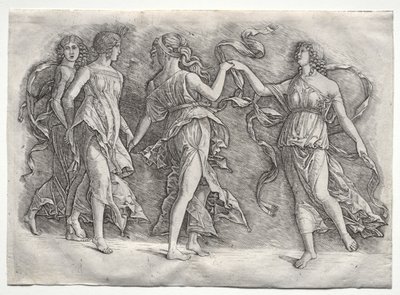 Fire dansende muser, ca. 1497. av the so called Premier Engraver