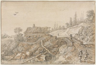 Kupert landskap med hytte ved siden av en bekk, 1627. av van de Velde Esaias