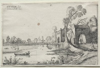 Landskap med en elv og et porthus, 1614. av van de Velde Esaias