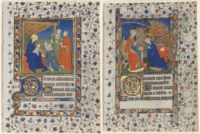 Bifolio fra en timebok: Tilbedelse av magi og kroning av jomfruen av workshop of Boucicaut Master