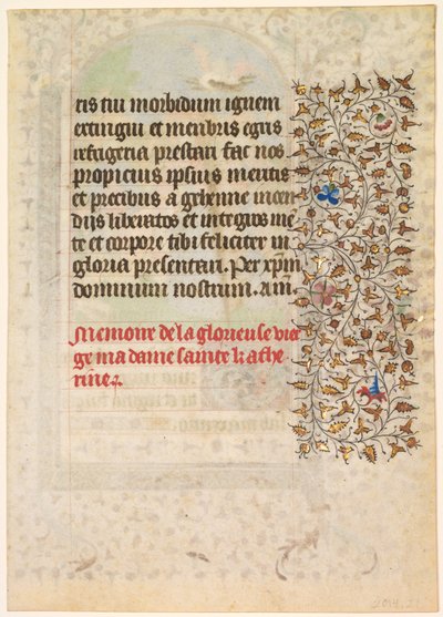 Blad fra en timebok: Tekst (verso) av workshop of Boucicaut Master