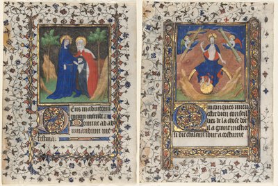Blader fra en timebok: Besøket og Kristus i dommen av workshop of Boucicaut Master