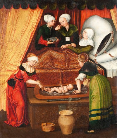Jomfru Marias fødsel, 1518 av workshop of Lucas Cranach the Elder