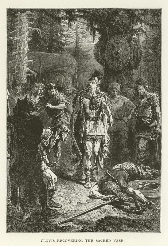 Clovis gjenvinner den hellige vasen (gravering) av (after) American School