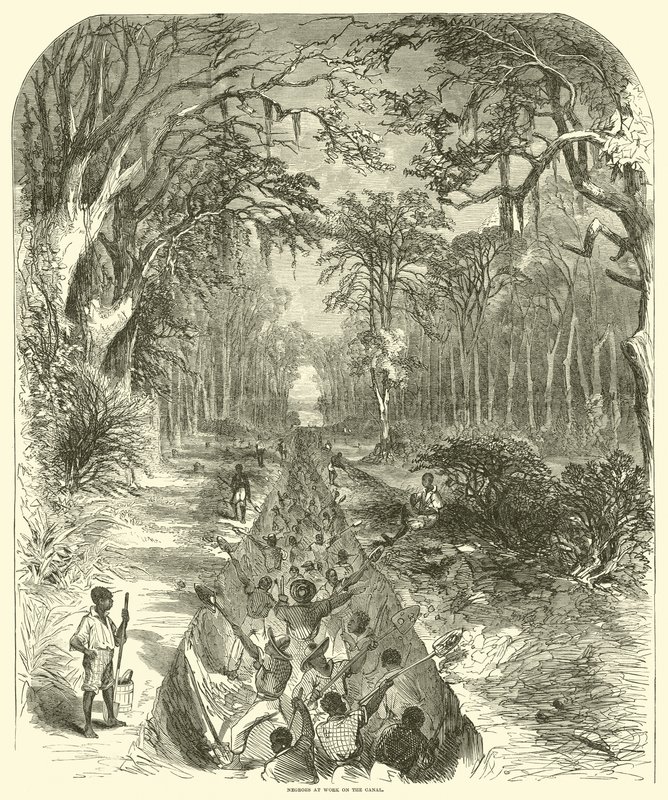 Negere på jobb på kanalen, mars 1863 (gravering) av (after) American School