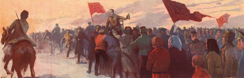 Mengde av tilhengere av den russiske revolusjonære lederen Alexander Kerensky (farge litho) av (after) Carrey
