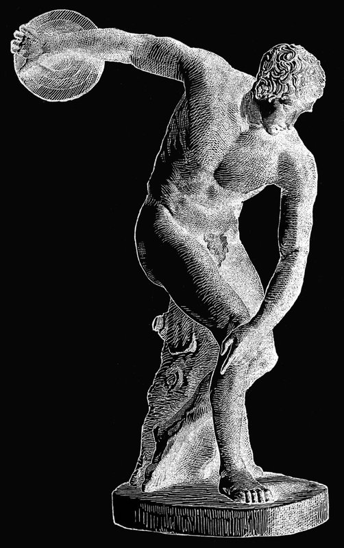 Gresk atlet som kaster diskos, illustrasjon fra «Cassell#39;s Illustrated Universal History» av Edward Ollier av (after) English School