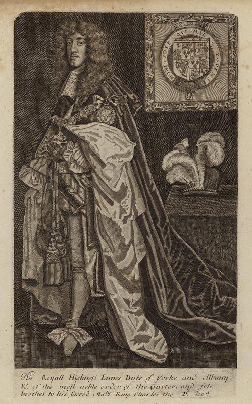 James II og VII, konge av England, Skottland og Irland, da hertugen av York (gravering) av (after) English School