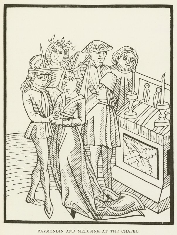 Raymondin og Melusine ved kapellet (gravering) av (after) English School