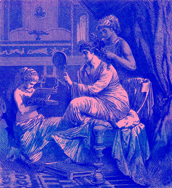 Romersk dame på toalettet hennes, illustrasjon fra 'The Illustrated History of the World', publisert ca. 1880 (digitalt forbedret bilde) av (after) English School