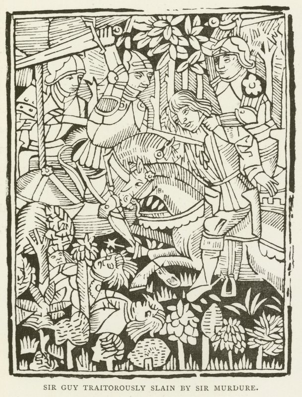 Sir Guy forræderisk drept av Sir Murdure (gravering) av (after) English School