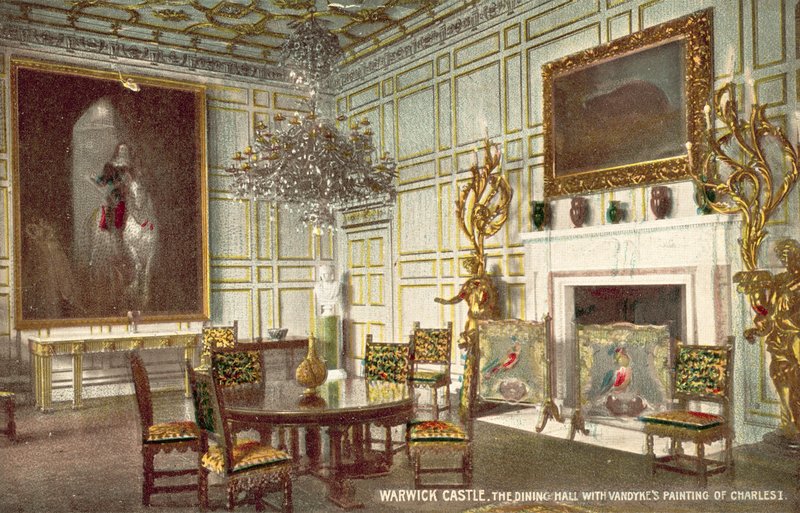 Warwick Castle, spisesalen med Vandykes maleri av Charles I (fargefoto) av (after) English photographer