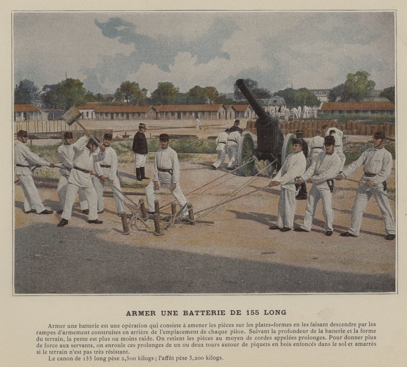 Armering av et 155 langt batteri (farget bilde) av (after) French Photographer