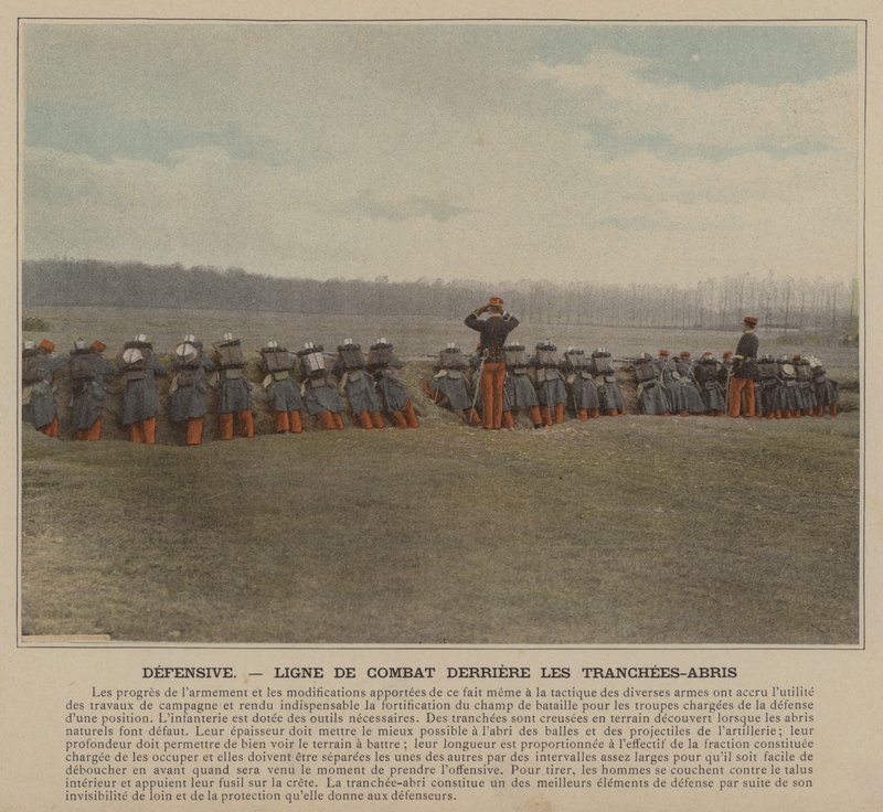 Defensiv, kamplinje bak lygraver (farget bilde) av (after) French Photographer