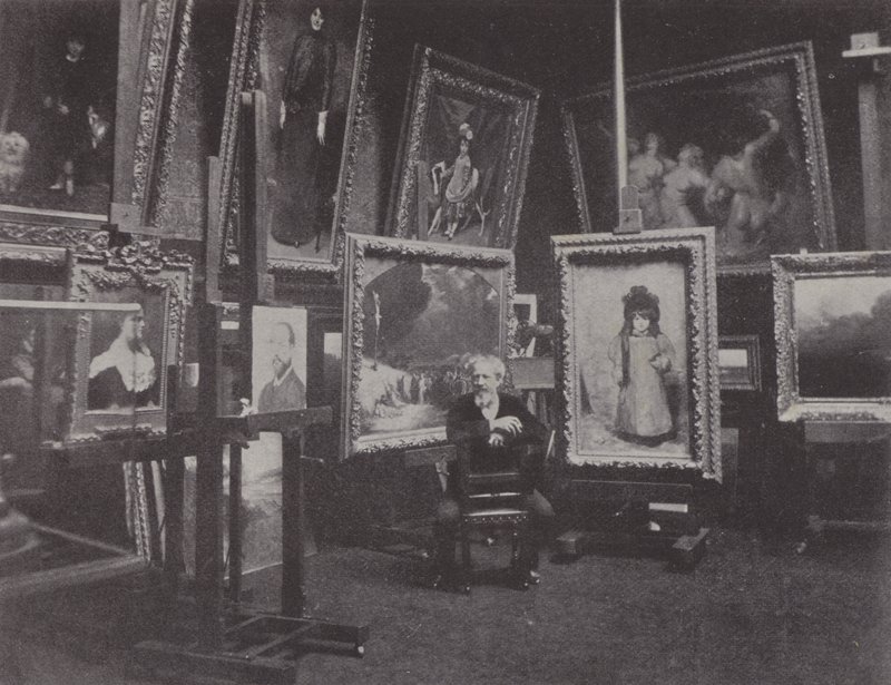 Den franske maleren Carolus-Duran i atelieret hans (s/hvitt-bilde) av (after) French Photographer
