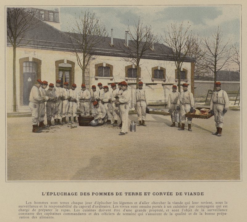 Potetskreller og kjøtt Corvee (farget bilde) av (after) French Photographer