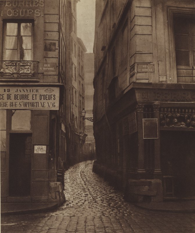 Rue Tirechape, hentet fra rue Saint-Honore, revet for rue du Pont-Neuf (s/hv-bilde) av (after) French Photographer