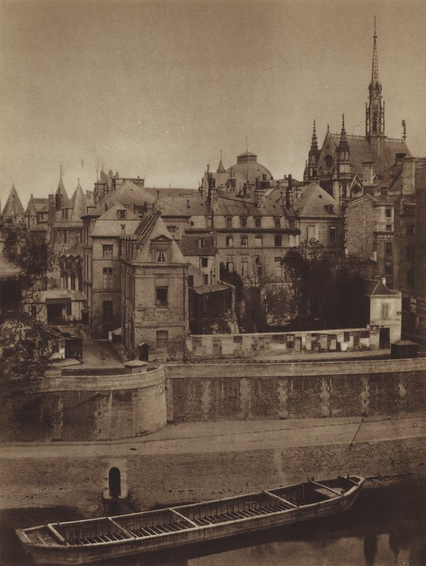 Palais de Justice, sett fra Quai des Orfevres i 1862 (s/hv-bilde) av (after) French Photographer