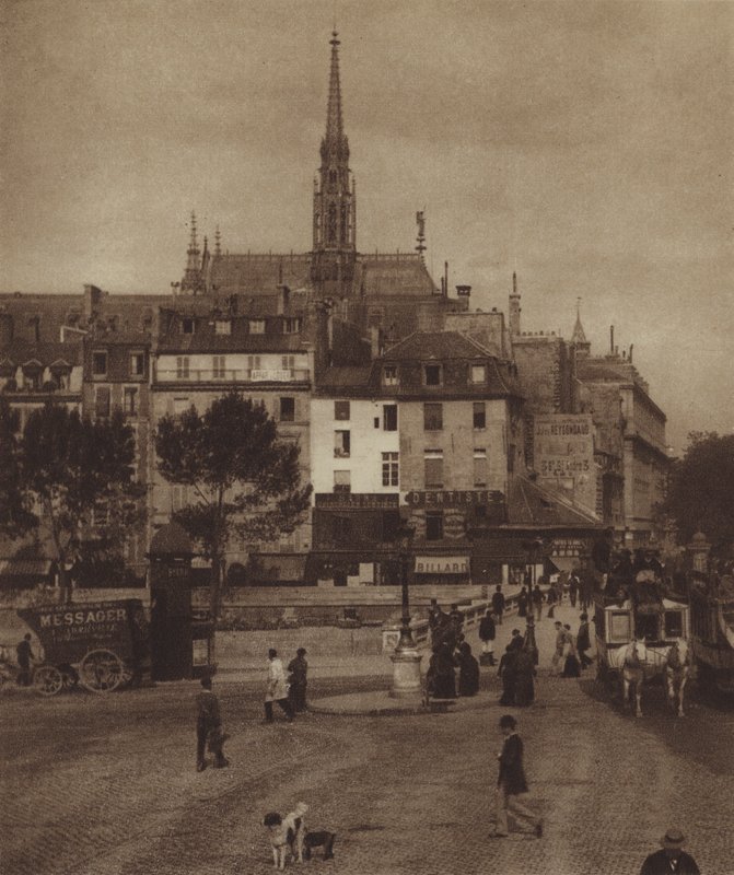 Quai des Orfevres på hjørnet av Boulevard du Palais (s/hvitt bilde) av (after) French Photographer