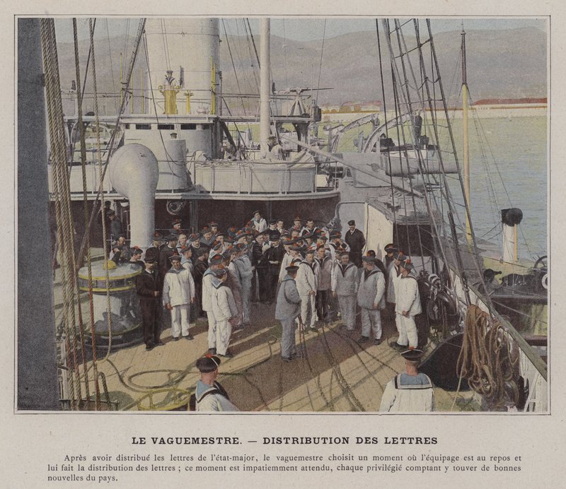 Vaguemestre, utdeling av brev (farget bilde) av (after) French Photographer