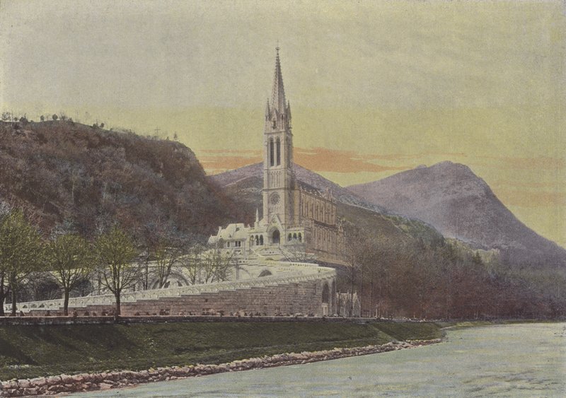 Lourdes, basilikaen (farget bilde) av (after) French Photographer