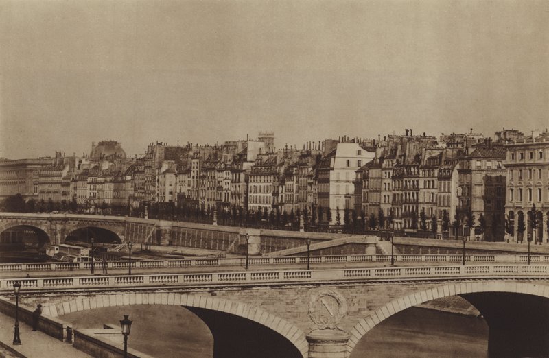 Quai de la Megisserie rundt 1860, Chatelet-teatret er allerede bygget (s/hv-bilde) av (after) French Photographer