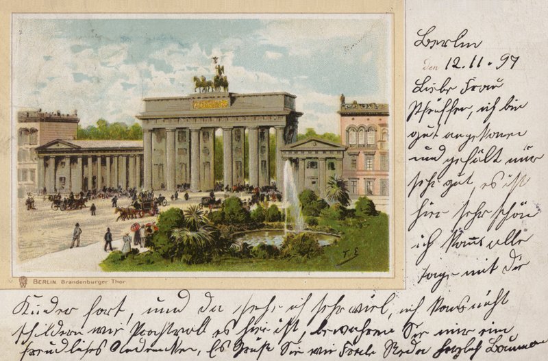 Berlin, Brandenburger Tor (farge litho) av (after) German School