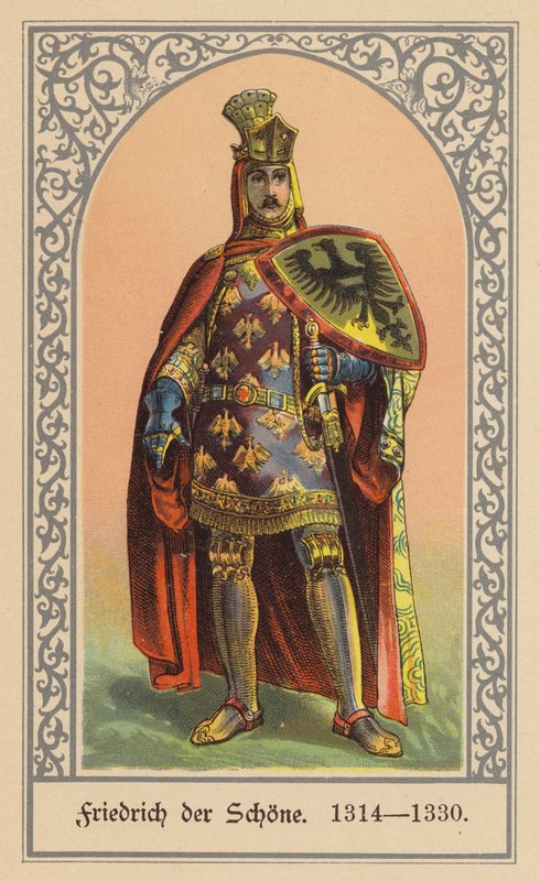 Frederick the Fair, konge av Tyskland (farge litho) av (after) German School