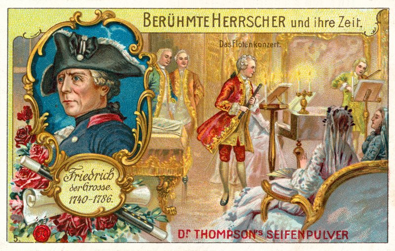 Fredrik den store av Preussen og en fløytekonsert (chromolitho) av (after) German School