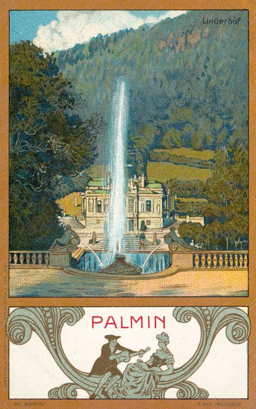 Linderhof slott, Bayern (chromolitho) av (after) German School