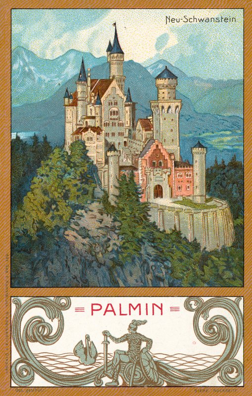 Neuschwanstein slott, Bayern (chromolitho) av (after) German School