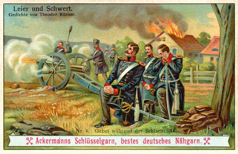 Bønn under slaget (chromolitho) av (after) German School