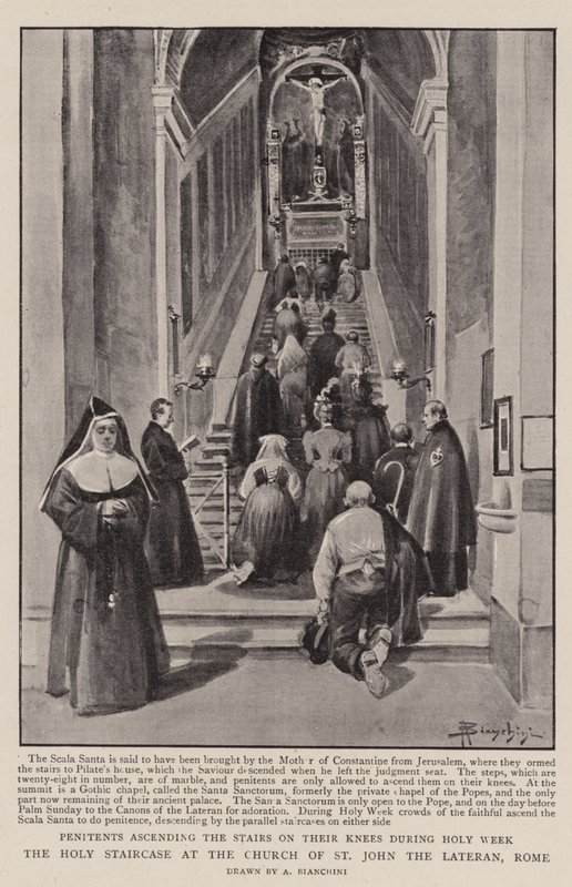 Den hellige trappen ved Johannes Laterankirken, Roma (litho) av (after) Italian School