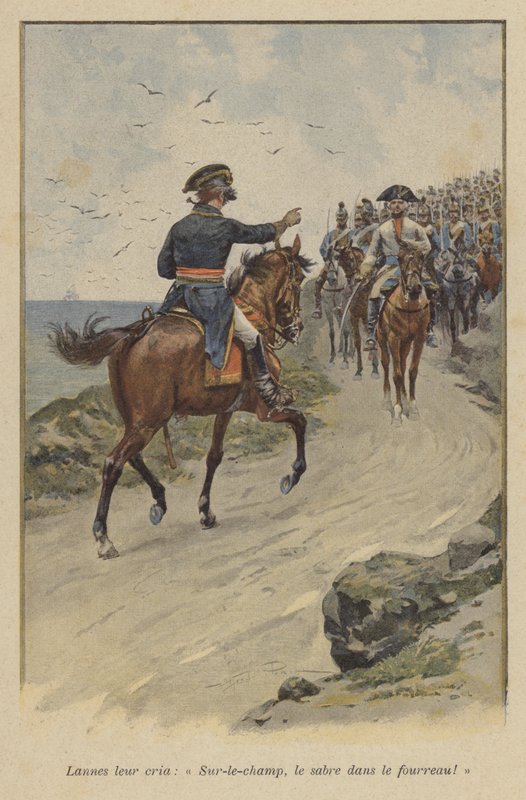 Lannes ropte til dem: "Slire sverdet umiddelbart!" (farge litho) av (after) Paris