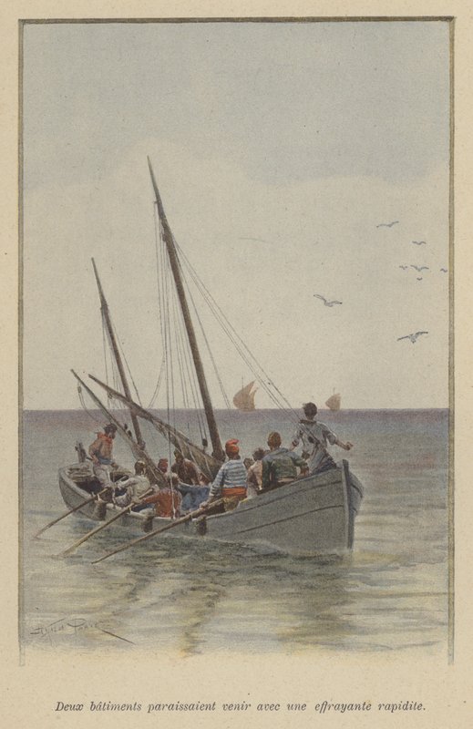 To skip nærmet seg med en skremmende hastighet (farge litho) av (after) Paris