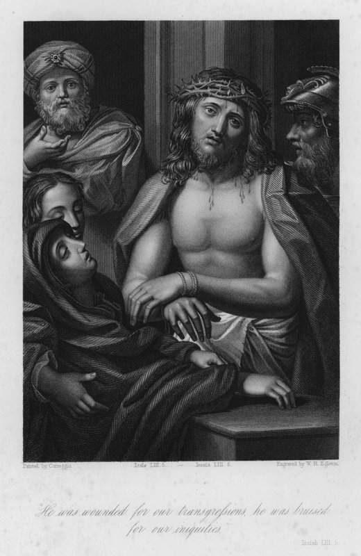 Kristus kronet med torner, Jesaja LIII, 5 (gravering) av (c.1489 1534) (after) Correggio