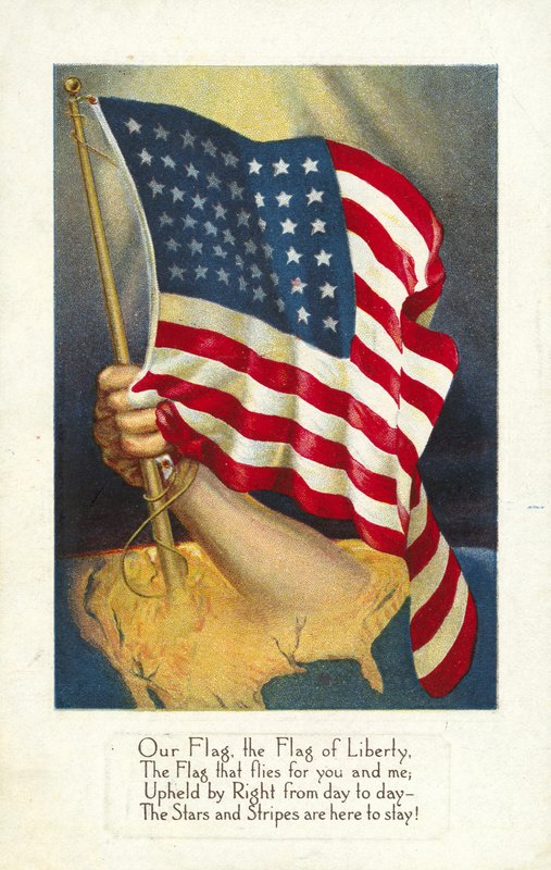 Amerikansk flagg som dukker opp fra Amerika av American School