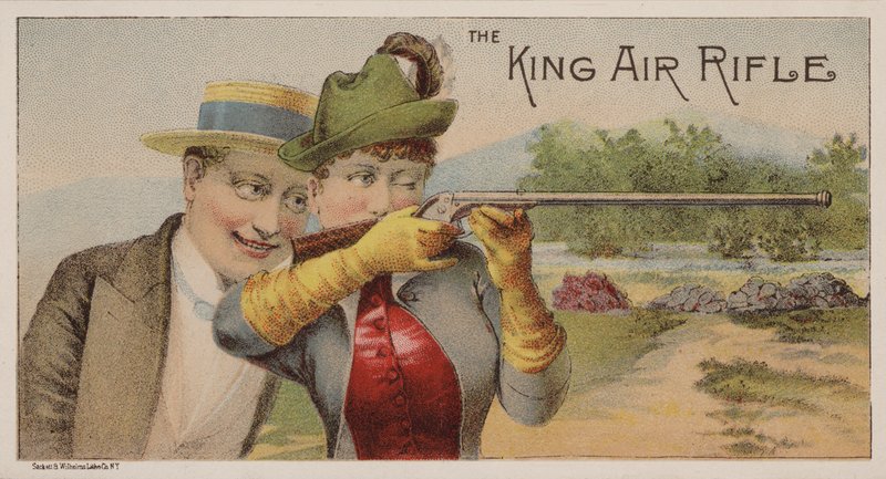 American trade card reklame King luftgevær av American School