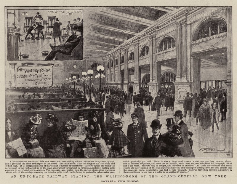 En oppdatert jernbanestasjon, venterommet til Grand Central, New York av American School