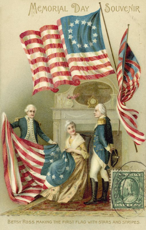 Betsy Ross lager det første amerikanske flagget av American School